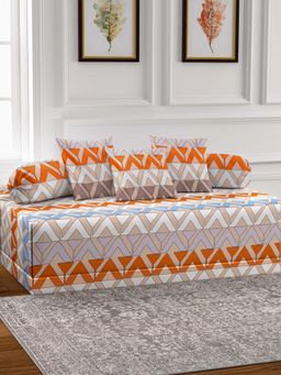 ARRABI - Multi-Color Geometric TC Cotton Blend Diwan Set of 6 (Double)