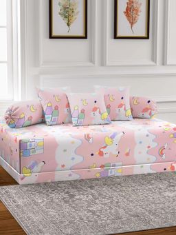ARRABI - Pink Cartoon TC Cotton Blend Diwan Set of 6 (Double)