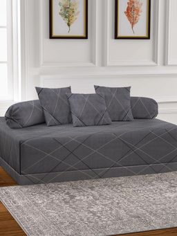 ARRABI - Grey Geometric TC Cotton Blend Diwan Set of 6 (Double)