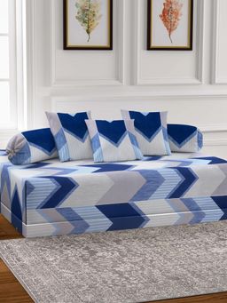 ARRABI - Blue Geometric TC Cotton Blend Diwan Set of 6 (Double)