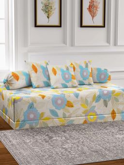 ARRABI - Multi-Color Floral TC Cotton Blend Diwan Set of 6 (Double)