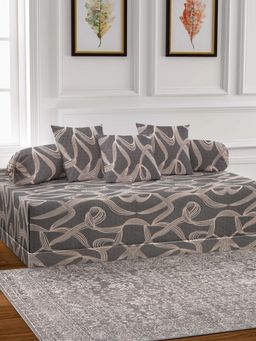 ARRABI - Grey Abstract TC Cotton Blend Diwan Set of 6 (Double)