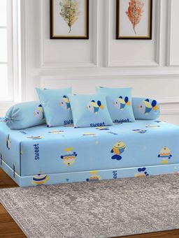 ARRABI - Blue Cartoon TC Cotton Blend Diwan Set of 6 (Double)