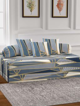 ARRABI - Grey Geometric TC Cotton Blend Diwan Set of 6 (Double)