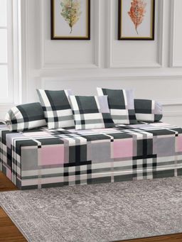 ARRABI - Black Checks TC Cotton Blend Diwan Set of 6 (Double)