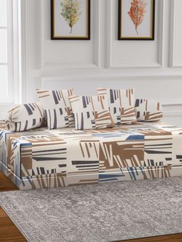 ARRABI - Beige Abstract TC Cotton Blend Diwan Set of 6 (Double)