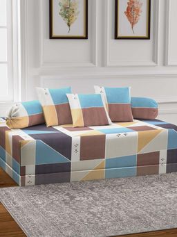ARRABI - Multi-Color Geometric TC Cotton Blend Diwan Set of 6 (Double)
