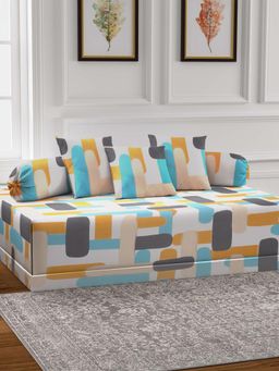 ARRABI - Multi-Color Geometric TC Cotton Blend Diwan Set of 6 (Double)