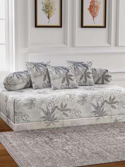 ARRABI - Grey Floral TC Cotton Blend Diwan Set of 6 (Double)
