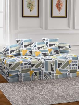 ARRABI - Multi-Color Geometric TC Cotton Blend Diwan Set of 6 (Double)