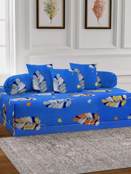 ARRABI - Blue Leaf TC Cotton Blend Diwan Set of 6 (Double)
