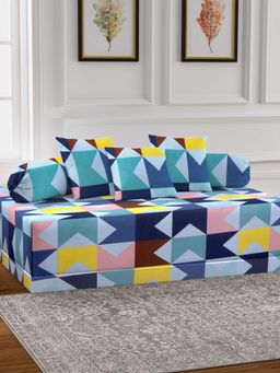 ARRABI - Multi-Color Geometric TC Cotton Blend Diwan Set of 6 (Double)