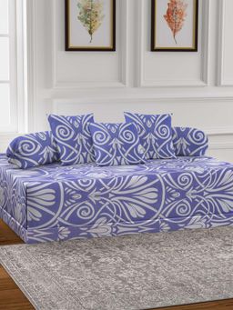 ARRABI - Purple Floral TC Cotton Blend Diwan Set of 6 (Double)