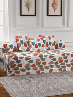 ARRABI - Multi-Color Leaf TC Cotton Blend Diwan Set of 6 (Double)