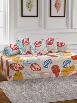 ARRABI - Multi-Color Leaf TC Cotton Blend Diwan Set of 6 (Double)
