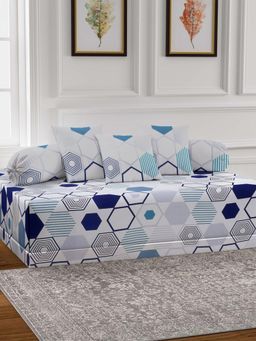 ARRABI - White Geometric TC Cotton Blend Diwan Set of 6 (Double)