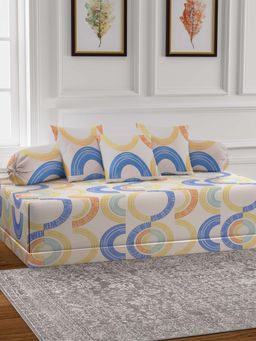 ARRABI - Cream Geometric TC Cotton Blend Diwan Set of 6 (Double)