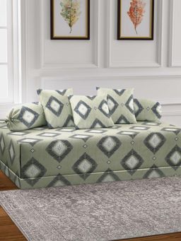 ARRABI - Olive Geometric TC Cotton Blend Diwan Set of 6 (Double)