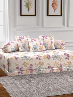 ARRABI - Cream Floral TC Cotton Blend Diwan Set of 6 (Double)