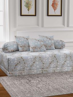 ARRABI - Grey Floral TC Cotton Blend Diwan Set of 6 (Double)