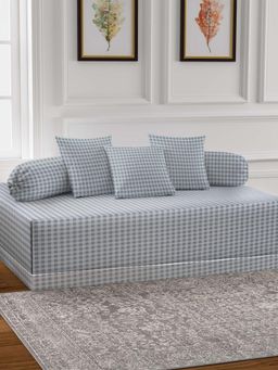 ARRABI - Grey Checks TC Cotton Blend Diwan Set of 6 (Double)