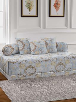 ARRABI - Multi-Color Floral TC Cotton Blend Diwan Set of 6 (Double)