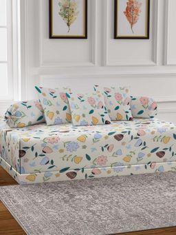 ARRABI - Cream Floral TC Cotton Blend Diwan Set of 6 (Double)