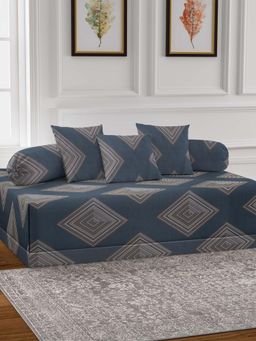 ARRABI - Grey Geometric TC Cotton Blend Diwan Set of 6 (Double)
