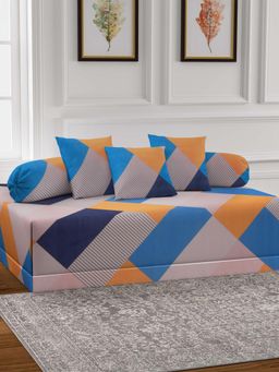 ARRABI - Multi-Color Geometric TC Cotton Blend Diwan Set of 6 (Double)