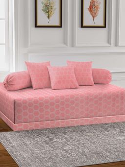ARRABI - Pink Geometric TC Cotton Blend Diwan Set of 6 (Double)