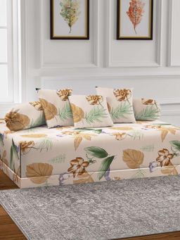ARRABI - Beige Floral TC Cotton Blend Diwan Set of 6 (Double)