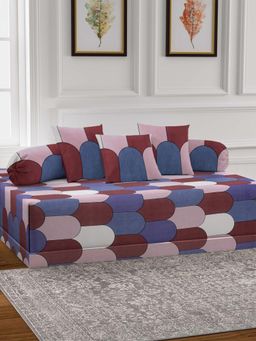 ARRABI - Multi-Color Geometric TC Cotton Blend Diwan Set of 6 (Double)