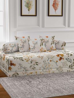 ARRABI - Cream Floral TC Cotton Blend Diwan Set of 6 (Double)