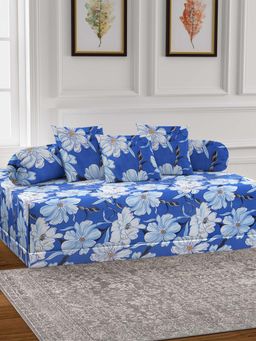 ARRABI - Blue Floral TC Cotton Blend Diwan Set of 6 (Double)