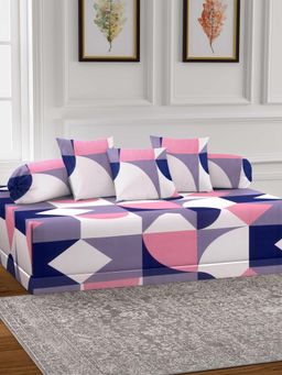 ARRABI - Multi-Color Geometric TC Cotton Blend Diwan Set of 6 (Double)