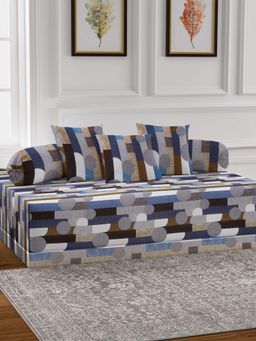 ARRABI - Grey Geometric TC Cotton Blend Diwan Set of 6 (Double)