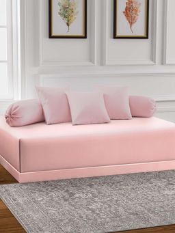 ARRABI - Pink Solid TC Cotton Blend Diwan Set of 6 (Double)