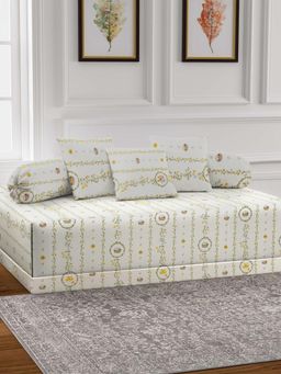 ARRABI - Cream Floral TC Cotton Blend Diwan Set of 6 (Double)