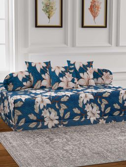 ARRABI - Blue Floral TC Cotton Blend Diwan Set of 6 (Double)