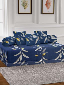ARRABI - Blue Floral TC Cotton Blend Diwan Set of 6 (Double)