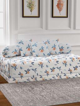 ARRABI - White Floral TC Cotton Blend Diwan Set of 6 (Double)