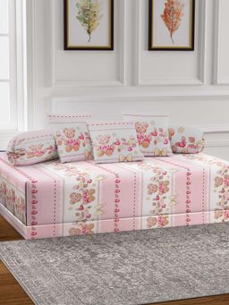 ARRABI - Pink Cartoon TC Cotton Blend Diwan Set of 6 (Double)