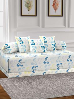 ARRABI - Off White Floral TC Cotton Blend Diwan Set of 6 (Double)