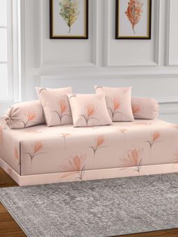 ARRABI - Peach Floral TC Cotton Blend Diwan Set of 6 (Double)