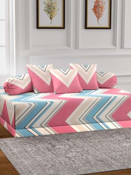 ARRABI - Pink Geometric TC Cotton Blend Diwan Set of 6 (Double)