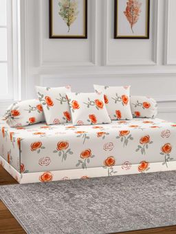 ARRABI - Cream Floral TC Cotton Blend Diwan Set of 6 (Double)