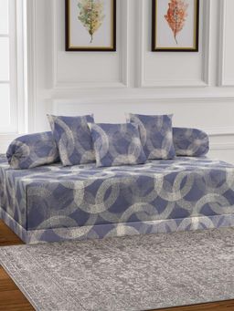 ARRABI - Grey Geometric TC Cotton Blend Diwan Set of 6 (Double)