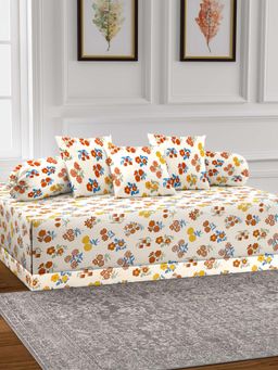 ARRABI - Cream Floral TC Cotton Blend Diwan Set of 6 (Double)