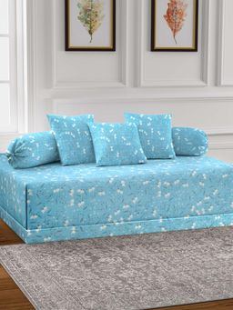ARRABI - Teal Floral TC Cotton Blend Diwan Set of 6 (Double)