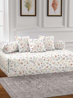 ARRABI - Off White Floral TC Cotton Blend Diwan Set of 6 (Double)